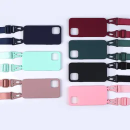 Einfarbige Hüllen aus weichem Silikon-TPU-Gel mit Adlerknopf-Schnur zum Umhängen, Seil für iPhone 14 13 12 11 Pro Max XR XS X 7 8 Plus SE S20 FE S21 Ultra POCO X3 NFC