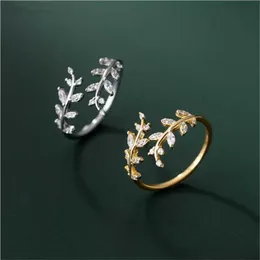 Band Rings 925 Sterling Silver Personality Crystal Leaf Rings for Women Wedding Adjustable Finger Ring Birthday Female Fine Jewelry Gift G230213