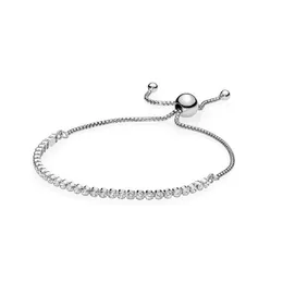 100% Sterling Silver Sparkling Slider Tennis Bracelet for Pandora Wedding Jewelry Hand Chain For Women CZ Diamond Engagement gifts Bracelets with Original Box