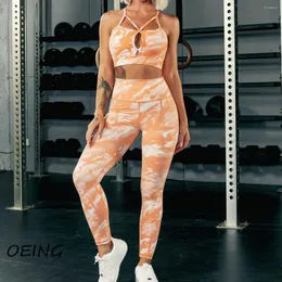 Активные наборы фитнес -йога -галстук Dye 2 Piece Set Women Женская одежда для спортивной одежды длинная линия спортивные бюстгальтеры и бесшовные леггинсы