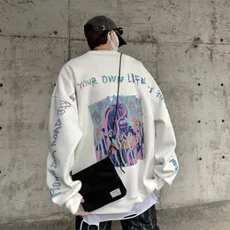 Men's Hoodies Sweatshirts Hybskr Cartoon Graffiti High Street Sweatshirt Oversize Male Letter Printed O Neck Harajuku Unisex Pullovers 230213