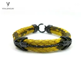 Charm Bracelets Custom High End Python Leather Bracelet With 925 Sterling Silver Arrow Hardware MaYellow Gift Box1