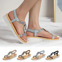 Sandaler Summer Fashion Bohemian Style Retro Rhinestone Soft Bottom Chic Wedges Shoes For Women Sandal Womens Size