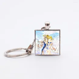 Keychains 21 Style Anime Ah! My Goddess Silver Plated Square Pendant Belldandy Keyrings Fantasy Key Holder Jewelry A004