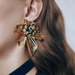 Boucles d'oreilles pendantes mode évider métal fleur perles de riz vacances exagérées grand pour les femmes