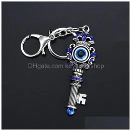 Portachiavi Newunique Blue Crystal Ring Jewelry Buona qualità Turchia Evil Eye Lega Portachiavi Charm Regali per bambini 1253 B3 Drop Delivery Dhejw