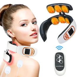 Other Massage Items 6 Heads Electric Neck and Back Pulse Massager with Heat Pain Relief Relaxation 15 Gears TENS Cervical Neck Massager USB Charging 230211