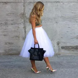 스커트 흰색 길이 얇은 명주 스커트 투투 여성 페티코트 탄성 벨트 여름 Faldas saia jupe 층 여성 공식 착용