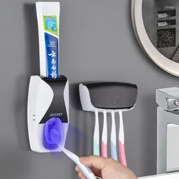 Ensemble d'accessoires de bain porte-brosse à dents distributeur automatique de dentifrice anti-poussière aspiration collante presse-agrumes mural pour salle de bain