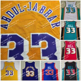 Retro 33 Maglia da basket Grant Hill 33 Kareem Abdul-Jabbar Maglia da uomo Bianco Blu Giallo Maglia da uomo Stitched Throwback