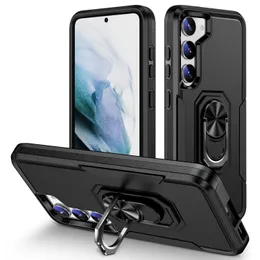 2 in 1 Durable Armor Phone Case with Metal Ring Holder Portable Kickstand Magnetic Back Cover for Samsung S21 S22 S23 Phone Protective Cases