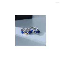 Кластерные кольца Пара Серебряное голубое ночное небо солнечное луна звезды Открытие ювелирных украшений jz149