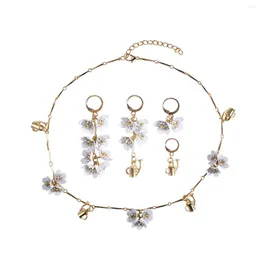 Choker Dvacaman Watering Can and Flower Necklace for Women Vintage White Pendant Gold Color Link Chain Clavicle Jewelry