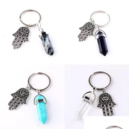 Key Rings Natural Crystal Column Ring Hexagonal Columns Evil Eyes Palm Keys Buckle Mticolor Alloy Pendant 3 4Ld J2 Drop Delivery Jewe Dhkgh