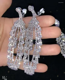 Baumelnde Ohrringe, glitzernde Strass-Kronleuchter-Tropfen-Statement, Braut, Hochzeit, Kristall-Blatt-Ohrring, Körperschmuck für Frauen, Clip-Stil