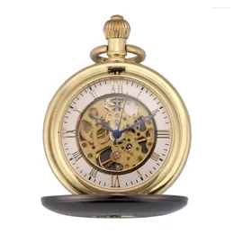Relógios de bolso IP Gun Metal Squeleto polido steampunk Golden Roman Chain Crown Crown Winding Mechanical /Ksp089