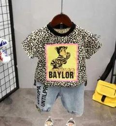 Sets Boy Short Sleeve Suit Children's Clothing infant Child Wear leopard shirt Jeans Fashion Slim suit Years old