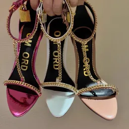 Sukienka buty spiczasty otwarty sandał marka sandałów wysokie obcasy złota kłódka skórzana skórzana sandały na nagie obcasy