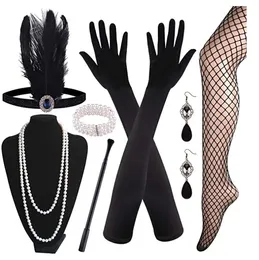 Party Supplies Gatsby 1920s Party Vintage Feather Hair Band Suit Headdress Halsband Gl￥e Cigarett Rod Cosplay Gloves Women's Halloween Sexig middag Performance