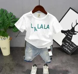 Clothing Sets Children's sleeve Casual Fashion letter print Short sleevehole Jeans suit Boy Girls slim Suit cute Simple and Comfortable