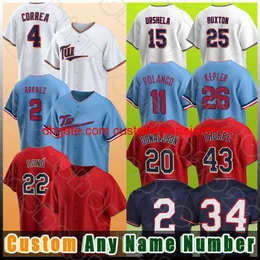 Stitch 4 Carlos Correa 2 Luis Arraez Baseball Jerseys Byron Buxton Jorge Polanco Gio Urshela Miguel Sano Gary Sanchez Gilberto Celestino Max Kepler ha