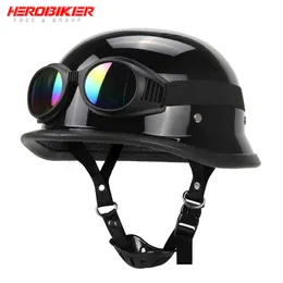 Велосипедные шлемы Herobiker мотобик -шлем винтажный немецкий стиль пилот -шлем Мотоцикл открытый лицо ретро полумокросс