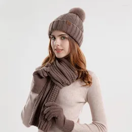 Bandanas 3 Pecs Set Winter Scarf Sticked Thermal Beanies Hat Cap Women Gloves Håll varma 9989