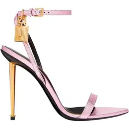 Top-Luxus-Damen-Sandalen mit hohen Absätzen und Vorhängeschloss-Sandalen, sexy, spitze Zehenpartie mit Metallabsätzen, Hochzeits-Partykleid-Pumps, hergestellt in Italien