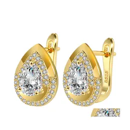 Серьги с золотыми шпильками с S925 Stamp Sier Cubic Zirconia Cz Drop Hoop для женщин свисает с серьгами модными украшениями Dhcen