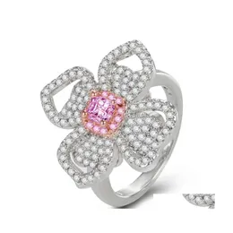 Anelli a fascia Carino femminile rosa cristallo pietra anello fascino argento colore matrimonio sottile per le donne Dainty sposa fiore zircone fidanzamento goccia De Dhbrf