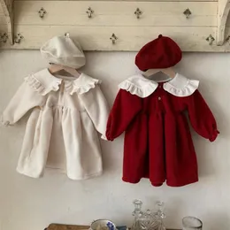 Kız Elbiseler Kızın Teenmiro Kırmızı Yün Elbise Uzun Kollu Büyük Yaka Kids Vintage Kawaii Çocuklar Sonbahar Kış Batı Frocks Giysileri