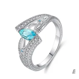 Anelli a fascia Luxury Sea Blue Horse Eye Zircon Dito di cristallo per le donne Ladies Girls Fidanzamento Wedding Party Jewelry Bague Femme Anel Dhoc6