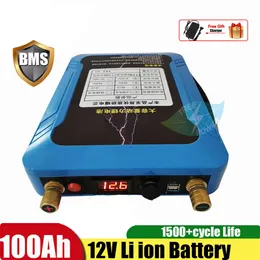 Lithiumbatterie 12,6 V, 100 Ah, wasserdichter 12-V-Lithium-Ionen-Akku, 100 Ah, Batterien mit 10 A-Ladegerät für Wechselrichter-Elektromotoren