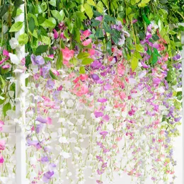 Dekorativa blommor Wisteria Vine Artificial Flower Rattan Wedding Decoration Arch Home Garden Green Plant Wall Christmas Wreath