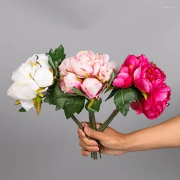 Decorative Flowers Artificial 6 Branch Peony Bundle Silk Flower For Indoor Home Decoration Floral Wedding Bouquet De Marriage Pography Props