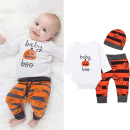 Completi di abbigliamento Moda Zucca di Halloween Toddler Vestiti per bambini Pezzi Set Pagliaccetto in cotone a maniche lungheCappelloPantaloni per tuta Completi per neonato