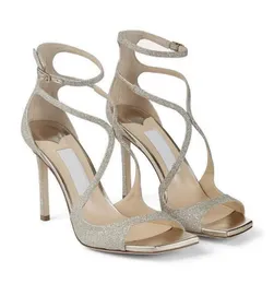 Scarpe eleganti famosi sandali satinati azi sexy da donna sexy tacchi tacchi caviglia gladiatore sandalie squisite calzature serali di fabbrica di matrimoni con tacco-tacco.