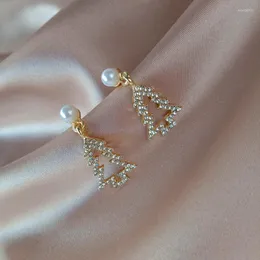 Dangle Earrings Christmas Rhinestone Winter Fashion Metal Pearl Tree Sweater Coat Matching Girl Gifts For Friend