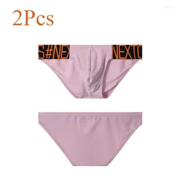 Underpants 2Pcs Men's Briefs Sexy Cotton Pit Cloth Young Men Low Waist Hip Raise Body Fit Wide Belt High Slit Male's Underwear