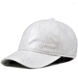 Caps de bola Ry9183 Padrão de luxo Rrinteado Chapéus brancos para homens Mulheres unissex fino de hip hop beisebol casual ao ar livre Chapeau de couro genuíno