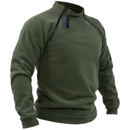 Herrtröjor tröjor män taktiska utomhusjackor hösten solid fleece varma blixtlåsar vindtäta rockar armé outwear stativ krage termiska lösa tröjor 230213