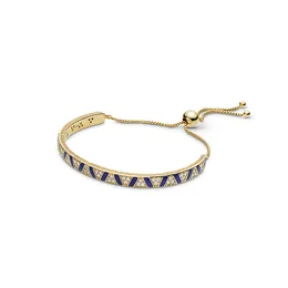 Blue Stripes und Stones Slider Armband Gold mit Originalschachtel für Pandora 925 Sterling Silber Handkette Hochzeit Schmuck für Frauen Geschenk Brabänder