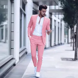 Abiti da uomo Blazer Moda casual Abito da lavoro di lusso per smoking da festa di nozze Slim Fit Risvolto Rosa Giacca da uomoPantaloni 230213