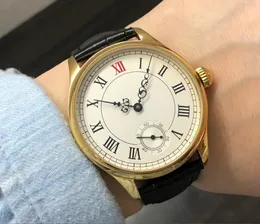 손목 시계 사파이어 크리스탈 또는 미네랄 유리 44mm 흰색 다이얼 아시아 6498 17 보석 운동 골든 케이스 기계 시계 GR102-20