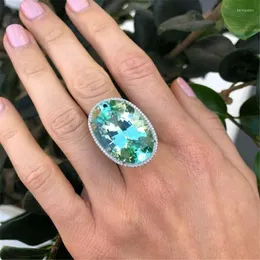 Обручальные кольца роскошная мода для женщин овальный синий зеленый камень набор серебряного цвета кольцо для вечеринки для отдыха ювелирные украшения