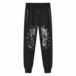 Männer Hosen Hose Männer Elastische Taille Streetwear Jogger Anime Strass Schädel Casual Hosen Stweatpants Luxus Kordelzug