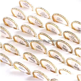 Cluster Rings 20Pcs/Lot Microinlaid One Row Rhinestones Stainless Steel Colorf Fashion Jewelry For Women Engagement Party Gif Dhrtk