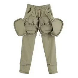 2023 Tactical Pant Multi-Pocket Zipper Cannonball Function Overalls Men's Straight Harjuku Loose Drawstring Overized