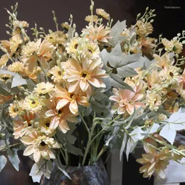 Dekoratif Çiçekler 5 Çatallar Dahlia İpek Çiçek Simülasyonu Düğün Salonu Yumuşak Dekorasyon İskandinav Yol Kurşun Bitki Sahte