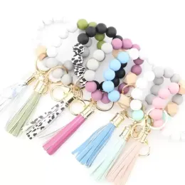 Fashion Silicone Bead Bracelets Beech Tassel Key Chain Pendant Leather Bracelet Women's Jewelry 14 Styles DHL